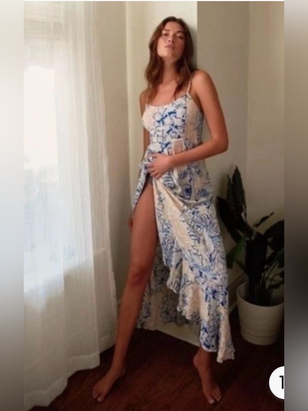 Free People Blue and Cream Floral High-Low Maxi Dress